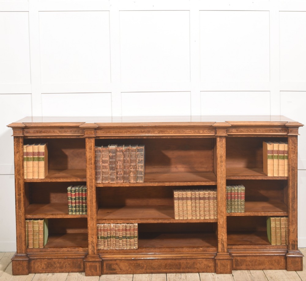 Exceptional Burr Walnut Breakfront Bookcase