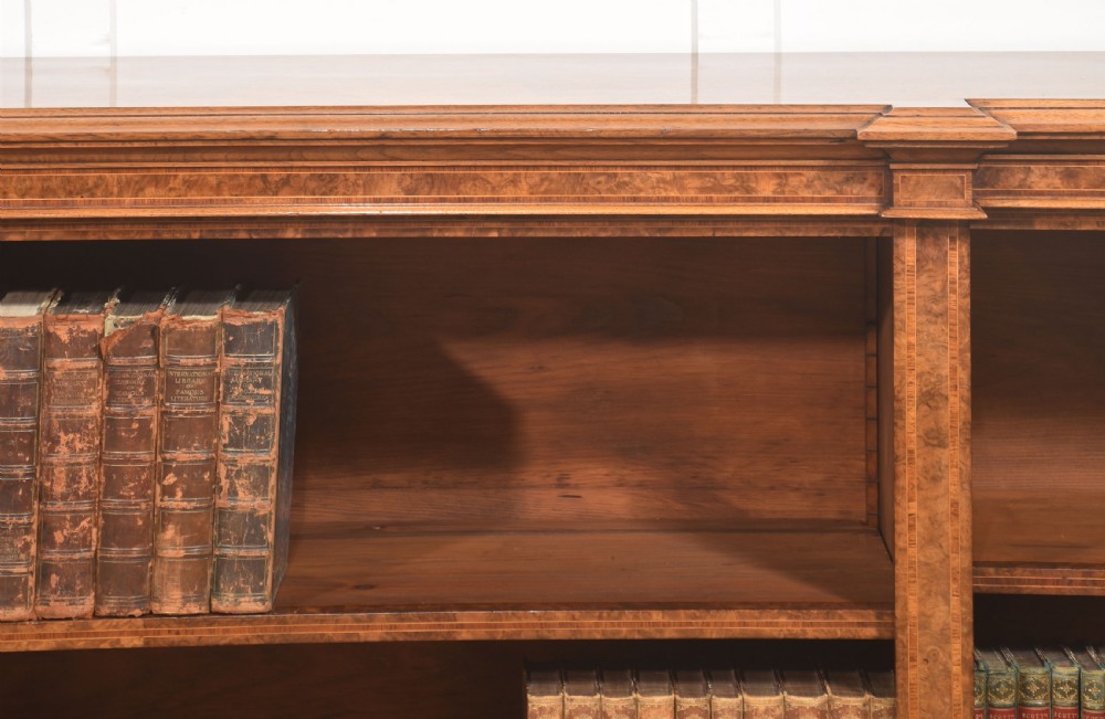 Exceptional Burr Walnut Breakfront Bookcase View II