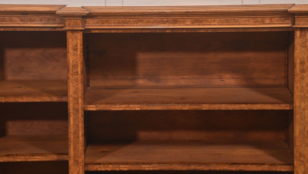 Exceptional Burr Walnut Breakfront Bookcase View XI