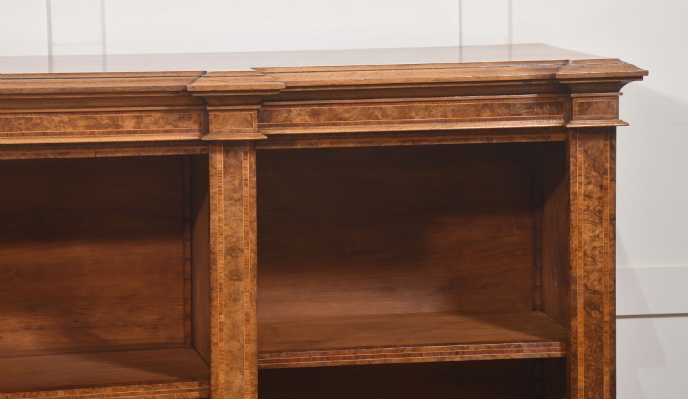 Exceptional Burr Walnut Breakfront Bookcase View XIII