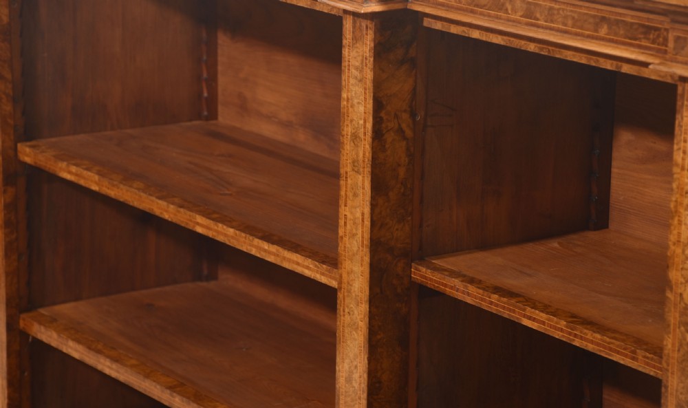 Exceptional Burr Walnut Breakfront Bookcase View XVII