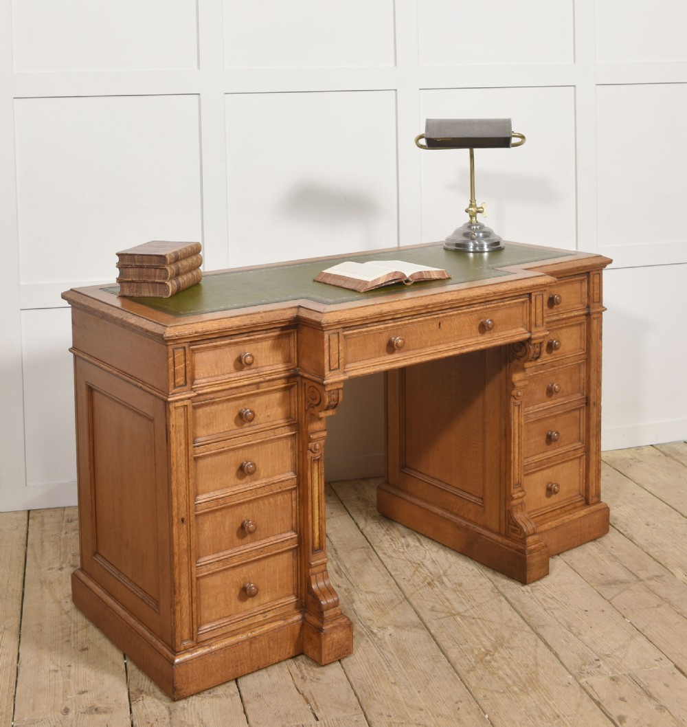 Late 19th Century Figured Oak Breakfront Pedestal Desk View II