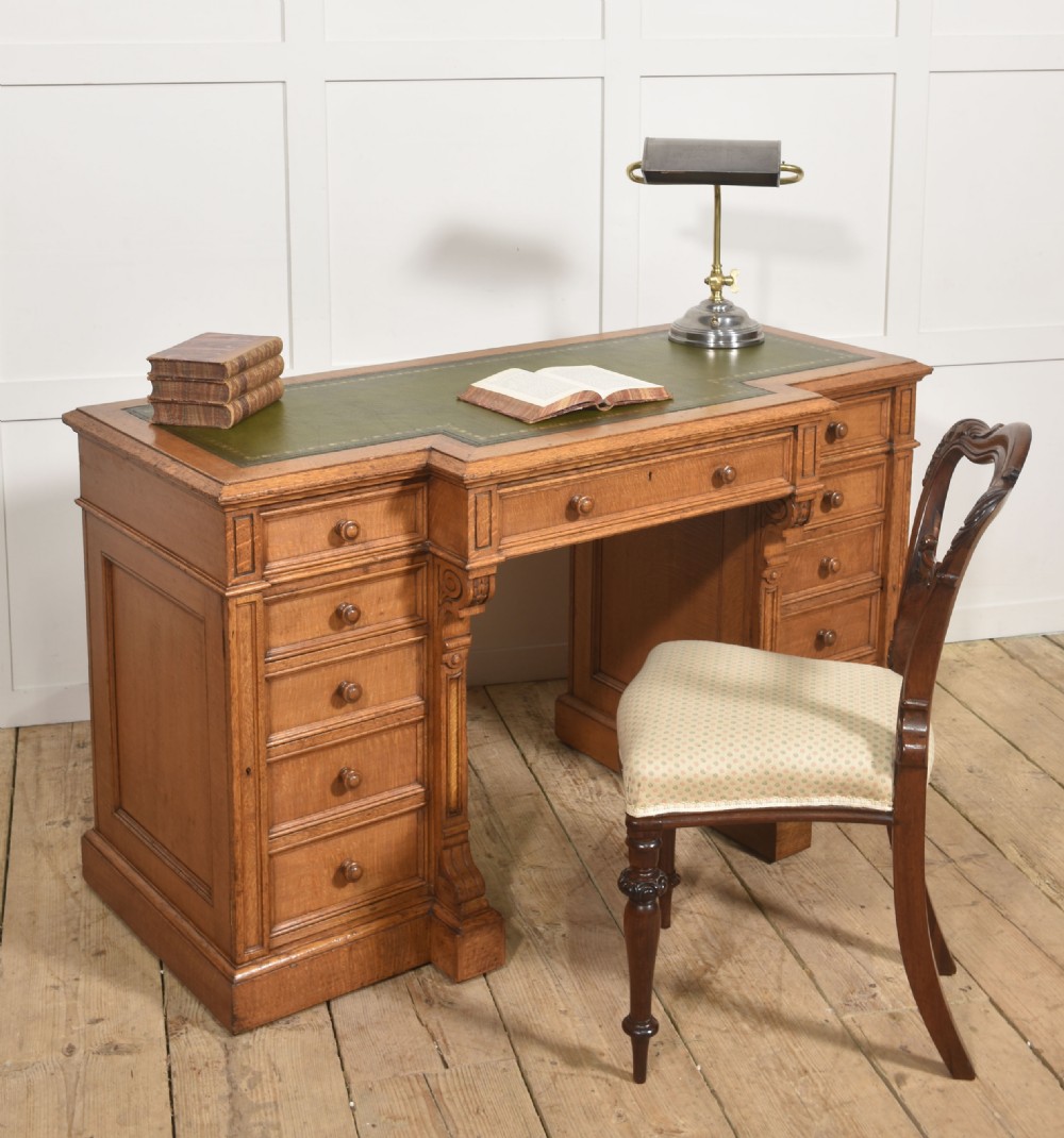 Late 19th Century Figured Oak Breakfront Pedestal Desk View III
