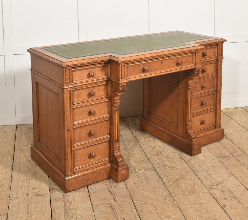 Late 19th Century Figured Oak Breakfront Pedestal Desk View IV
