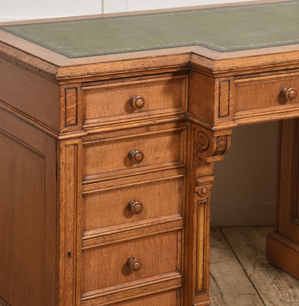 Late 19th Century Figured Oak Breakfront Pedestal Desk View V
