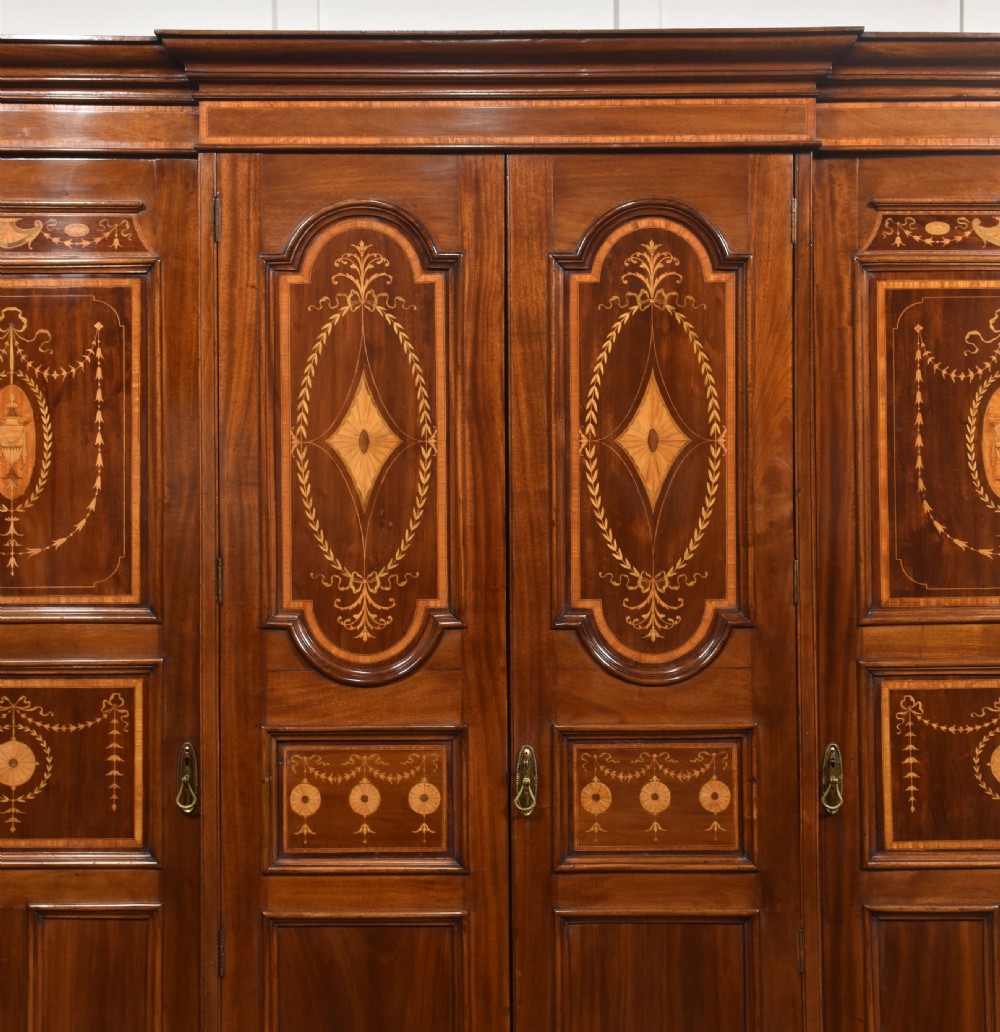 Inlaid Mahogany Four-Door Breakfront Wardrobe View III
