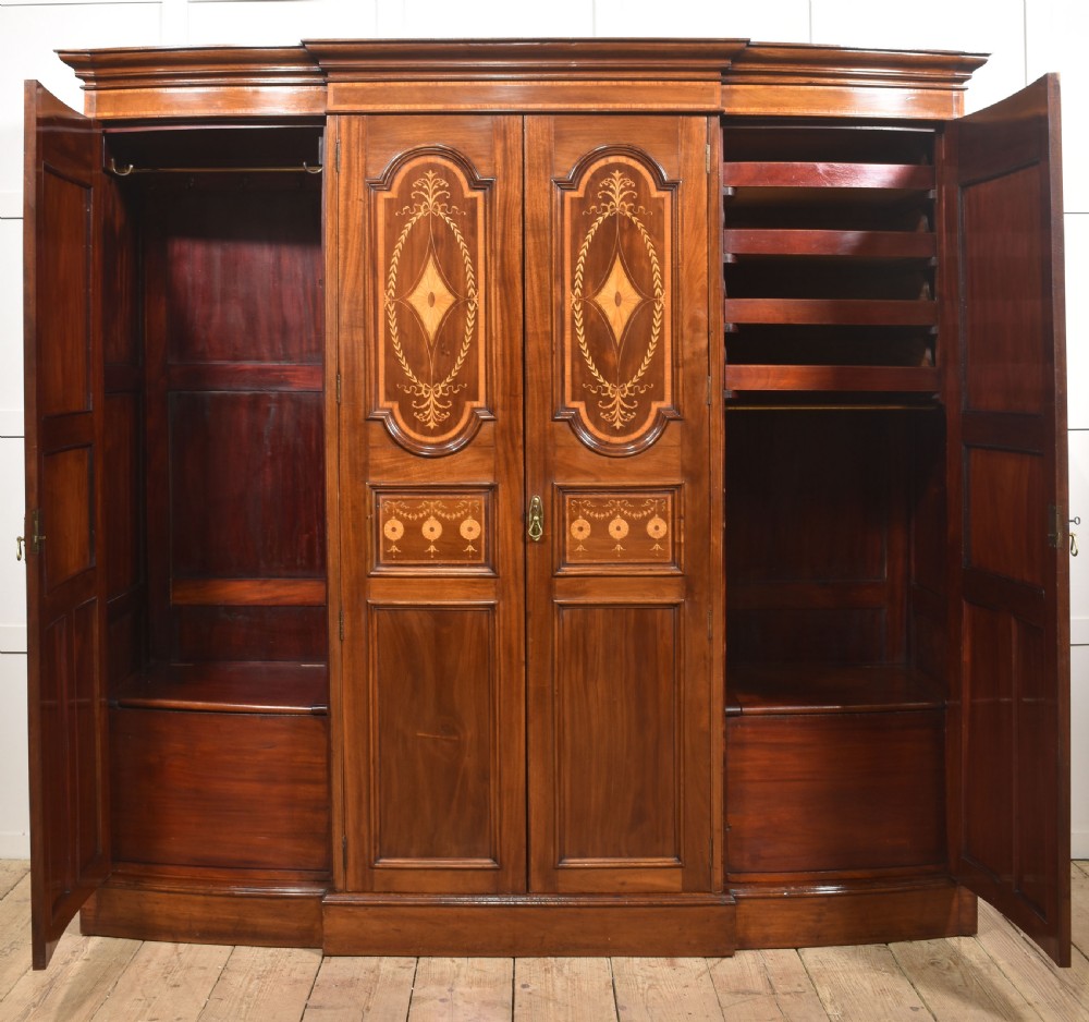 Inlaid Mahogany Four-Door Breakfront Wardrobe View IV