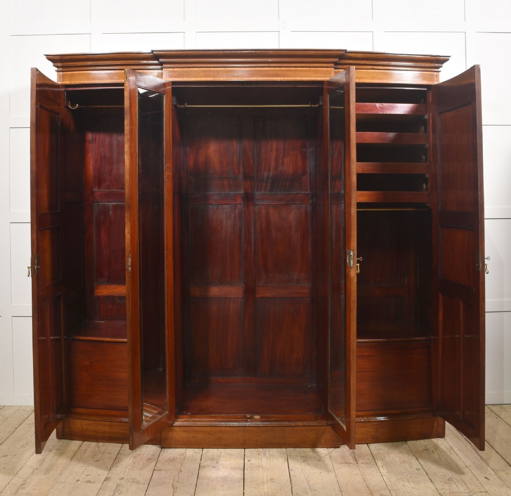 Inlaid Mahogany Four-Door Breakfront Wardrobe View VII