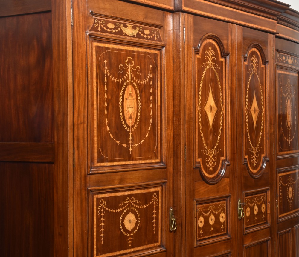 Inlaid Mahogany Four-Door Breakfront Wardrobe View IX