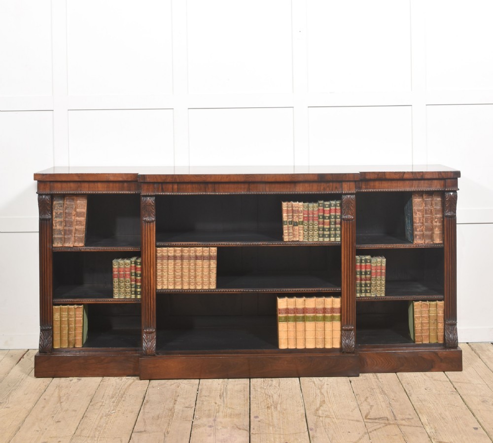 Large Regency Period Rosewood Breakfront Open Bookcase
