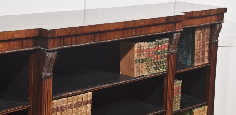 Large Regency Period Rosewood Breakfront Open Bookcase View IV