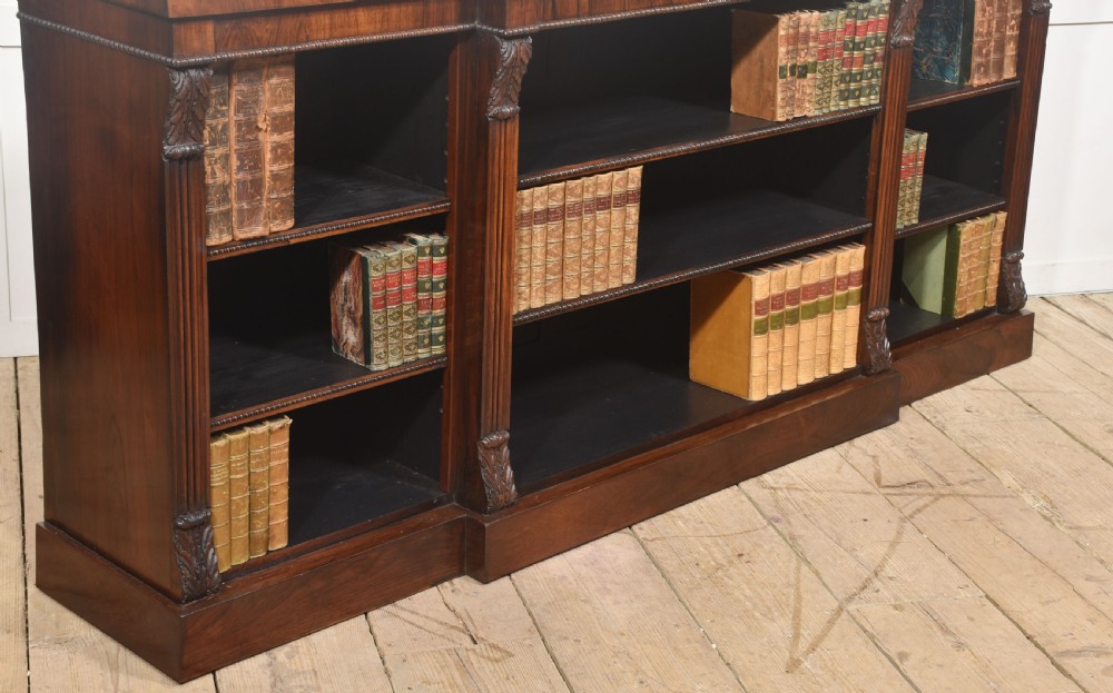 Large Regency Period Rosewood Breakfront Open Bookcase View V