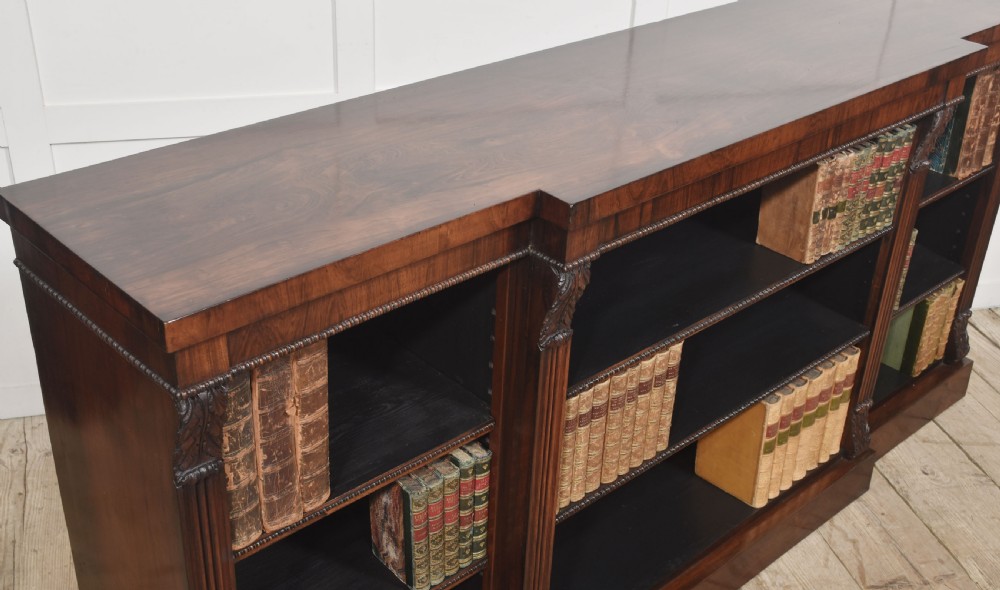 Large Regency Period Rosewood Breakfront Open Bookcase View VII