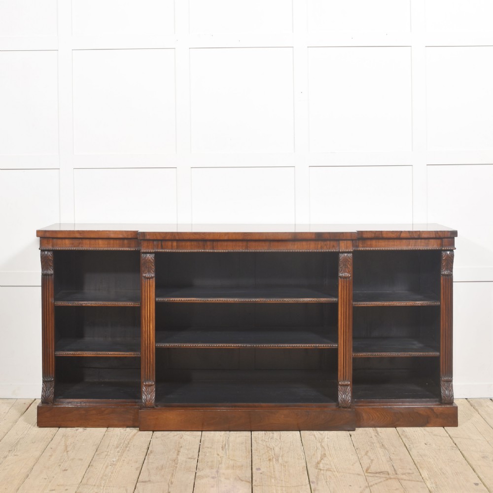 Large Regency Period Rosewood Breakfront Open Bookcase View X