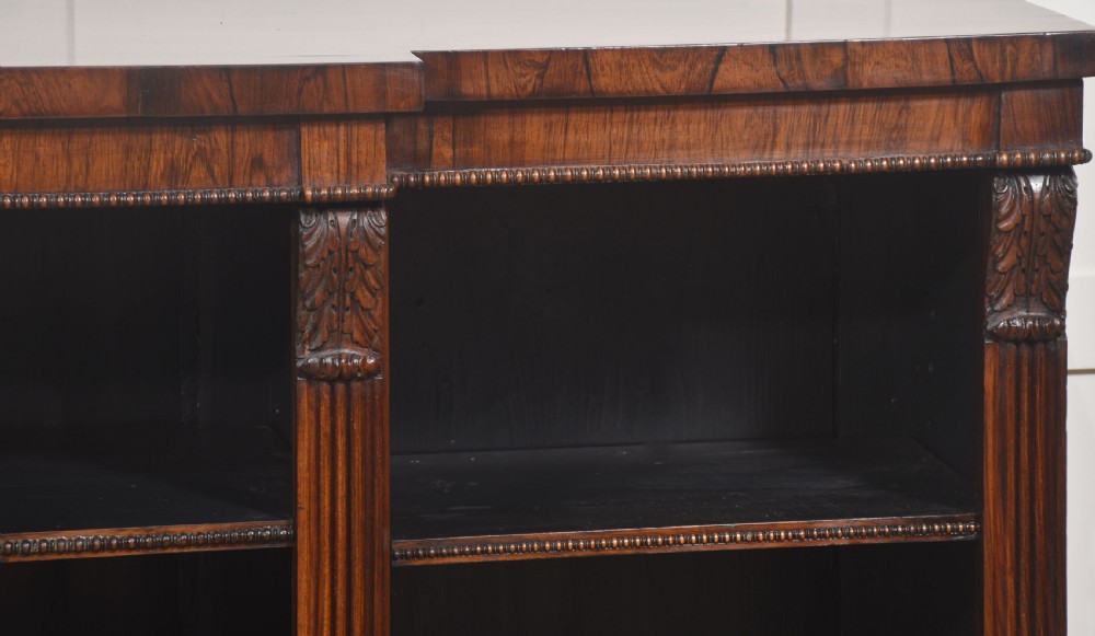 Large Regency Period Rosewood Breakfront Open Bookcase View XI