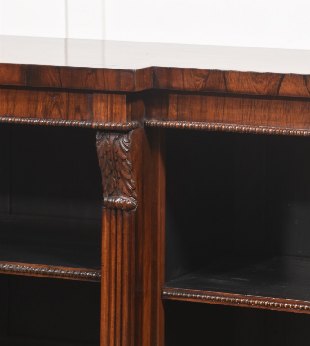 Large Regency Period Rosewood Breakfront Open Bookcase View XII