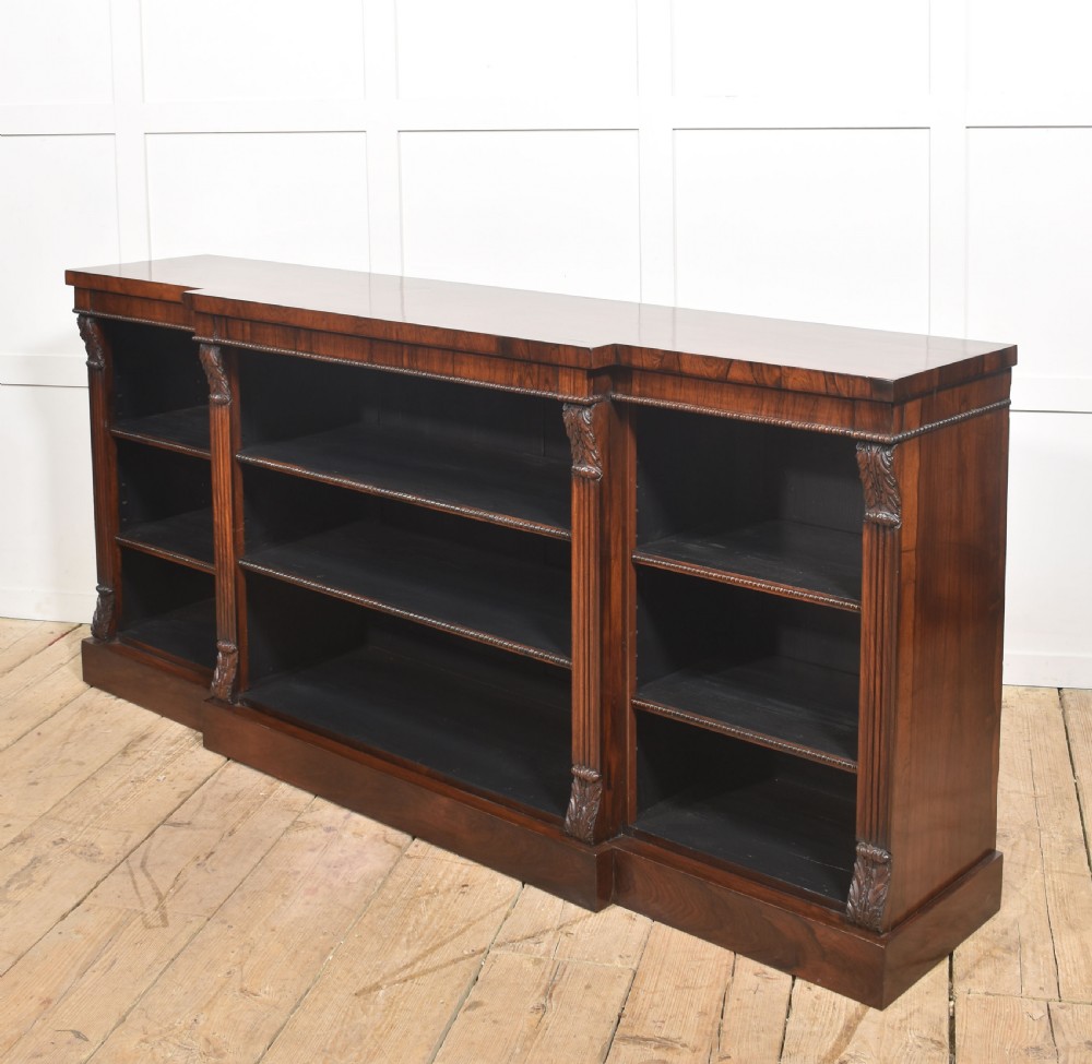 Large Regency Period Rosewood Breakfront Open Bookcase View XIII