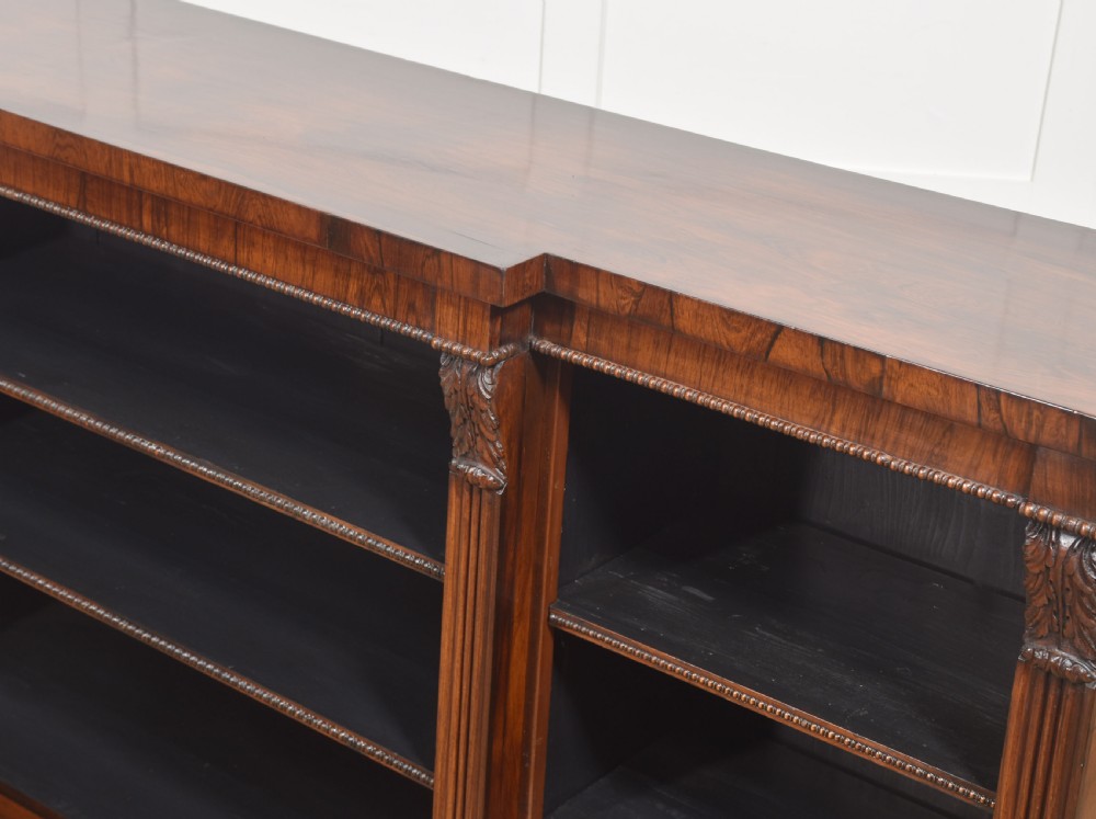 Large Regency Period Rosewood Breakfront Open Bookcase View XV