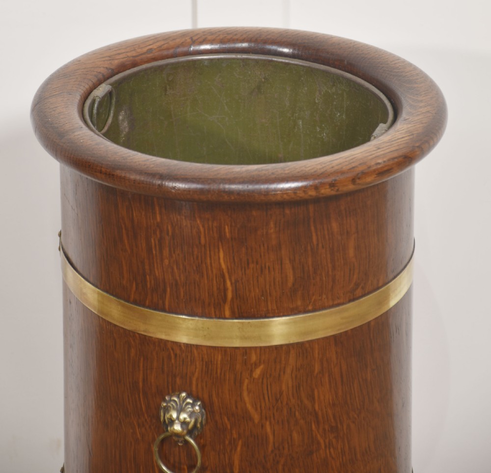 Oak Barrel Umbrella Stand With Lion Head Ring Handle View VIII