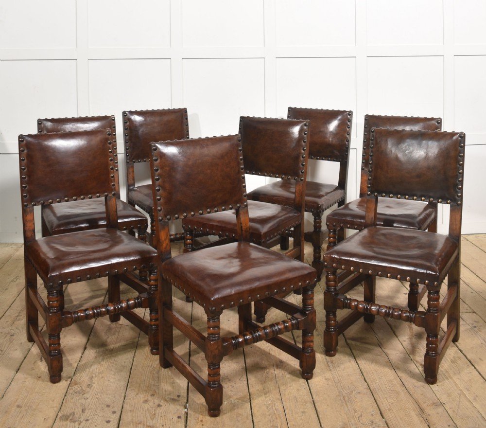Set Of Eight Early 20th Century Oak Dining Chairs
