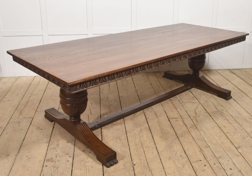 Large Carved Oak Refectory Dining Table
