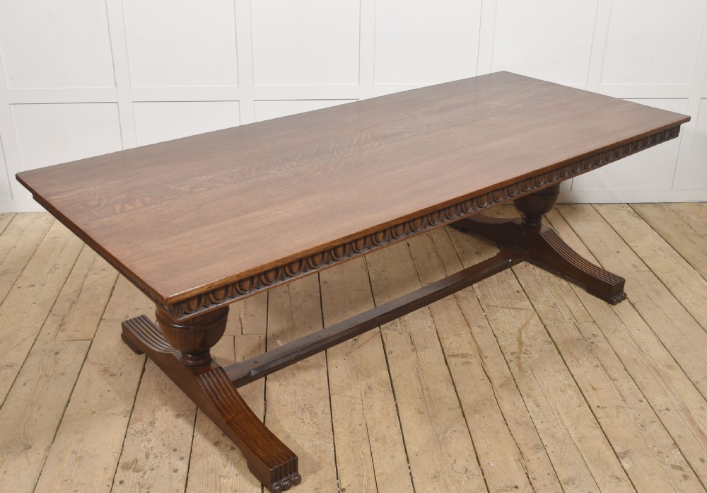 Large Carved Oak Refectory Dining Table View VII