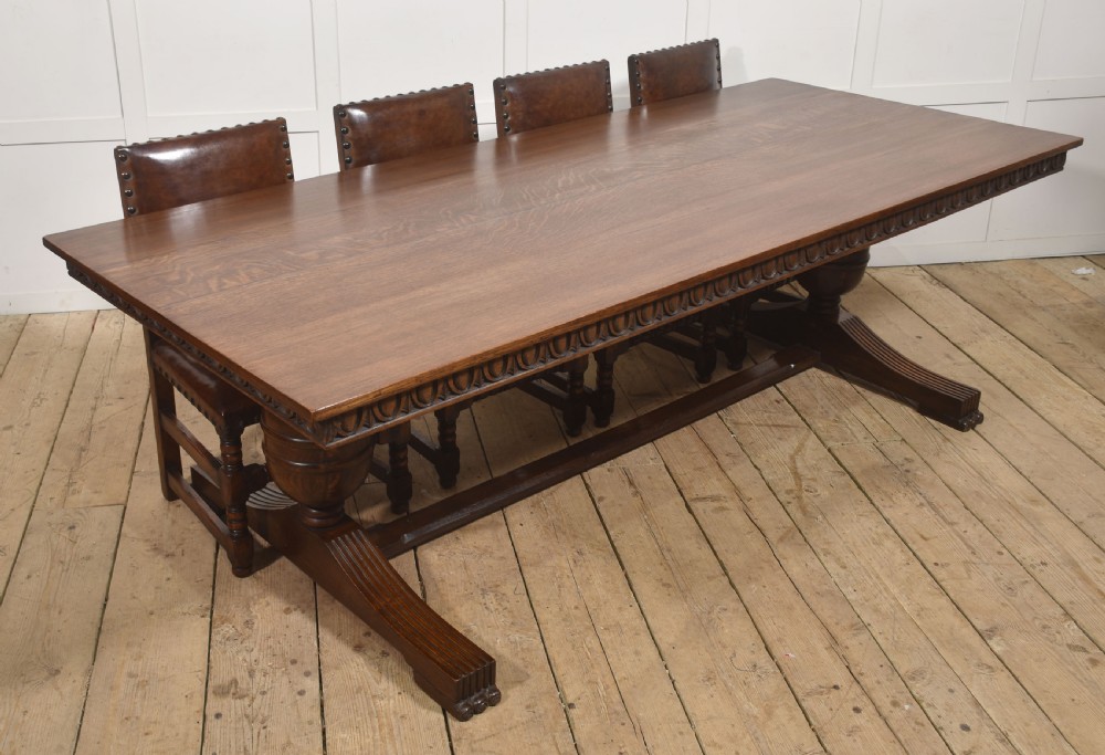 Large Carved Oak Refectory Dining Table View IX