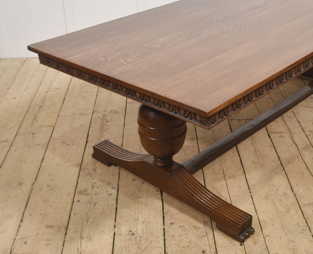 Large Carved Oak Refectory Dining Table View X