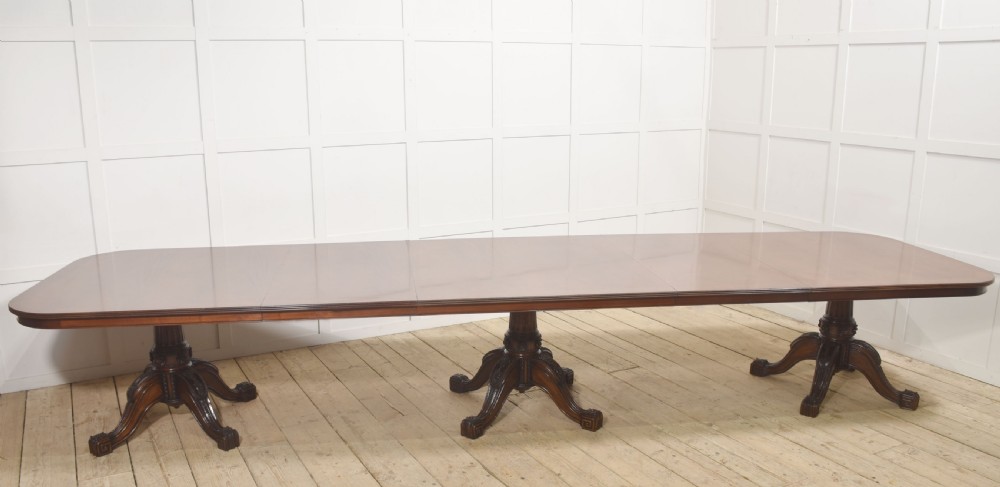 Large Regency Revival Triple-Pedestal Mahogany Dining Table