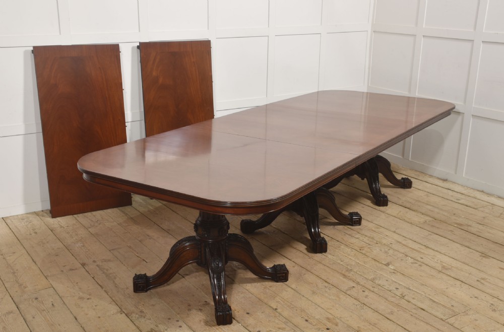Large Regency Revival Triple-Pedestal Mahogany Dining Table View VII