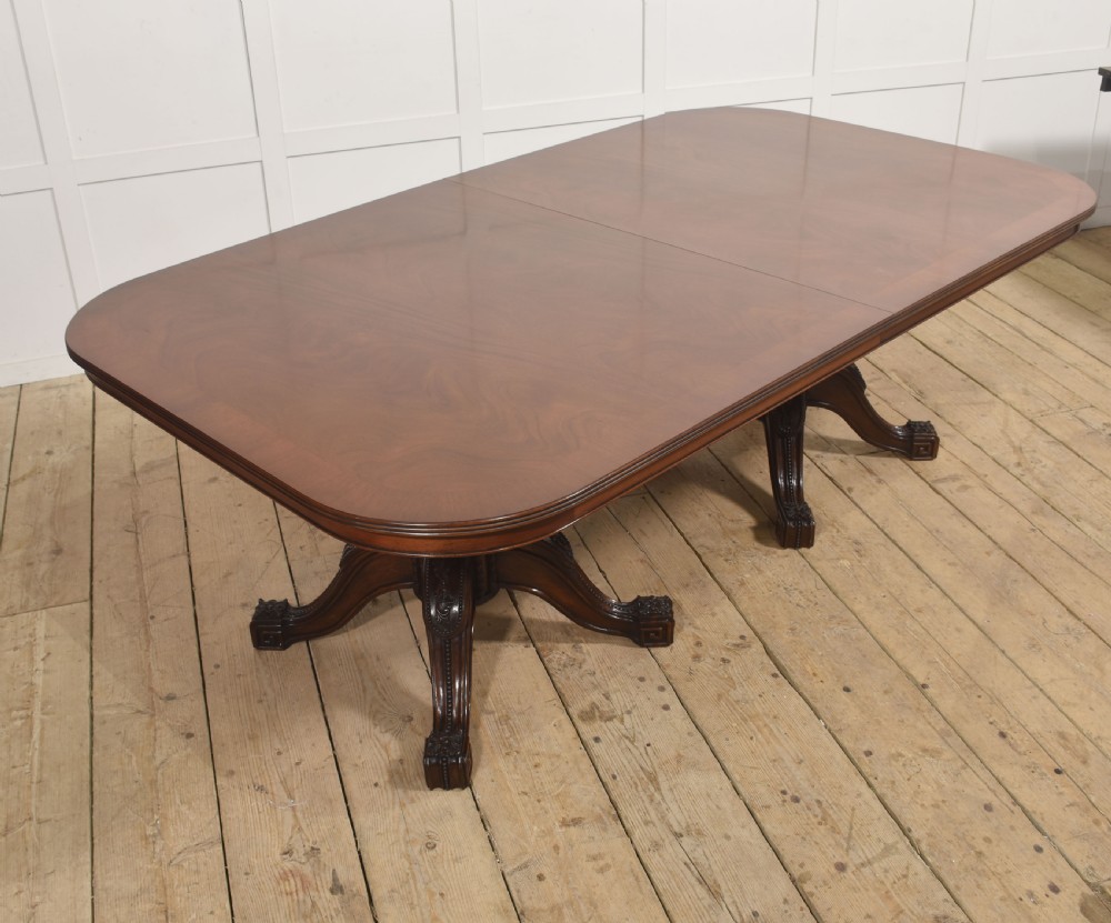 Large Regency Revival Triple-Pedestal Mahogany Dining Table View X