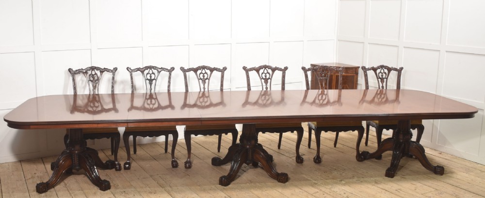 Large Regency Revival Triple-Pedestal Mahogany Dining Table View XIV