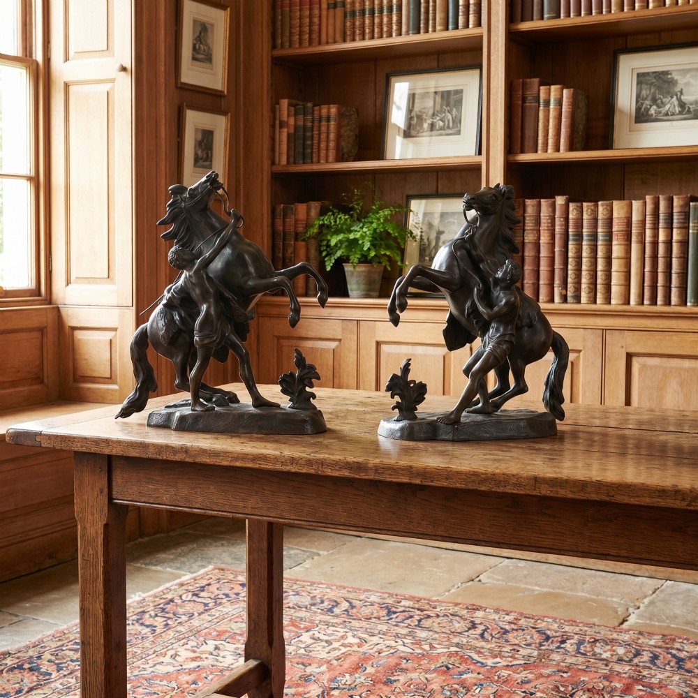 Pair Of Late 19th Century Bronze Figures Of The Marly Horses, After Guillaume Coustou View II