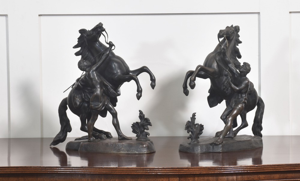 Pair Of Late 19th Century Bronze Figures Of The Marly Horses, After Guillaume Coustou