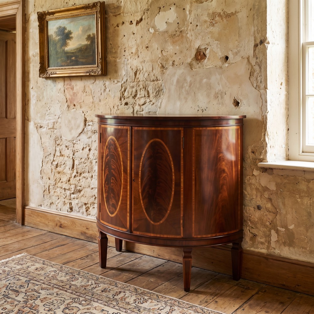 Edwardian Inlaid Mahogany Bow Front Cabinet View II