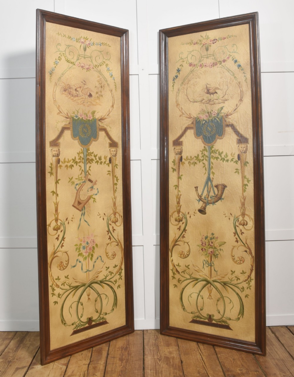 Pair Of Neoclassical Napoleonic-Style Painted Decorative Panels