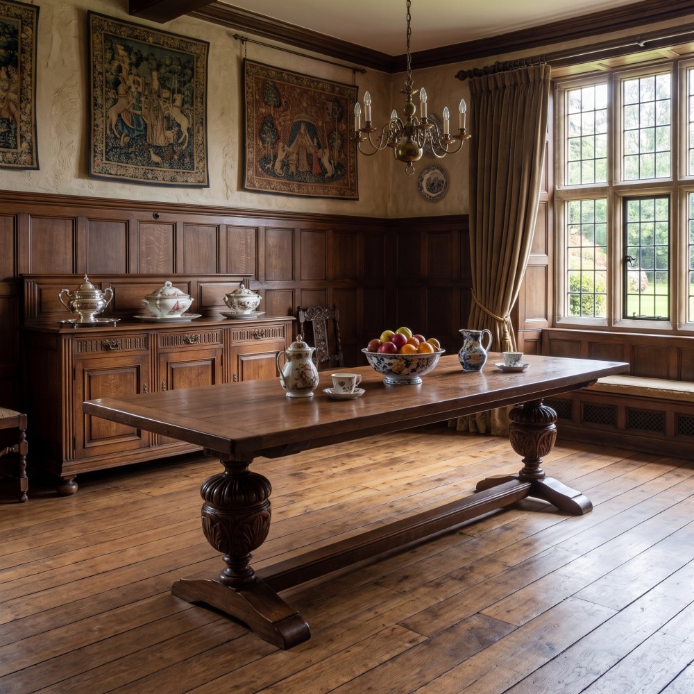 Large Jacobean Revival Oak Refectory Dining Table View II