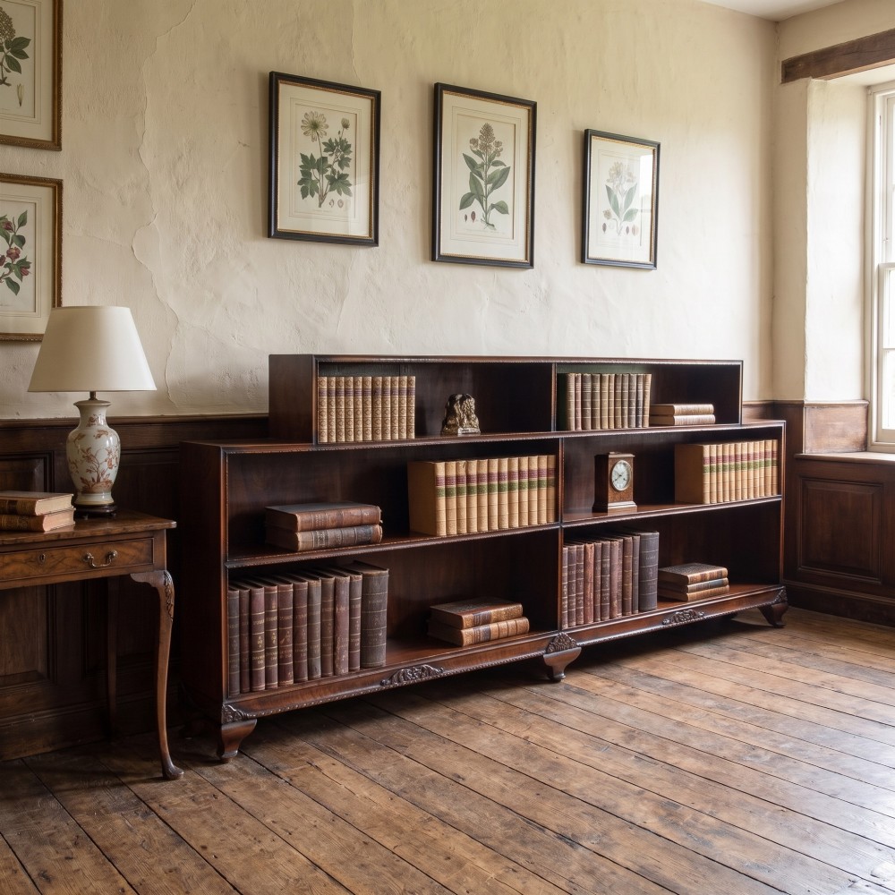 Large Walnut Stepped Open Bookcase View II