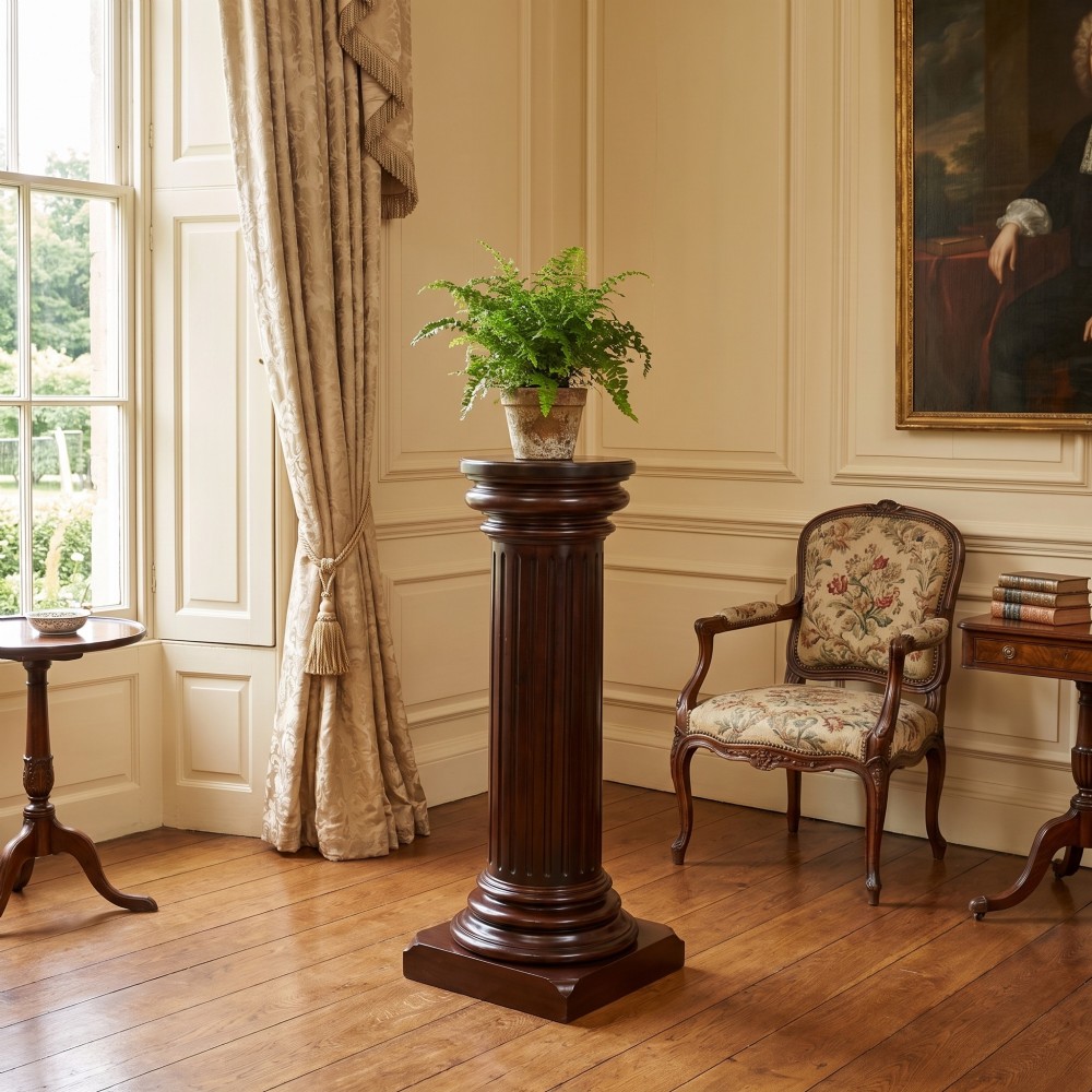 19th-Century Mahogany Column Pedestal View II