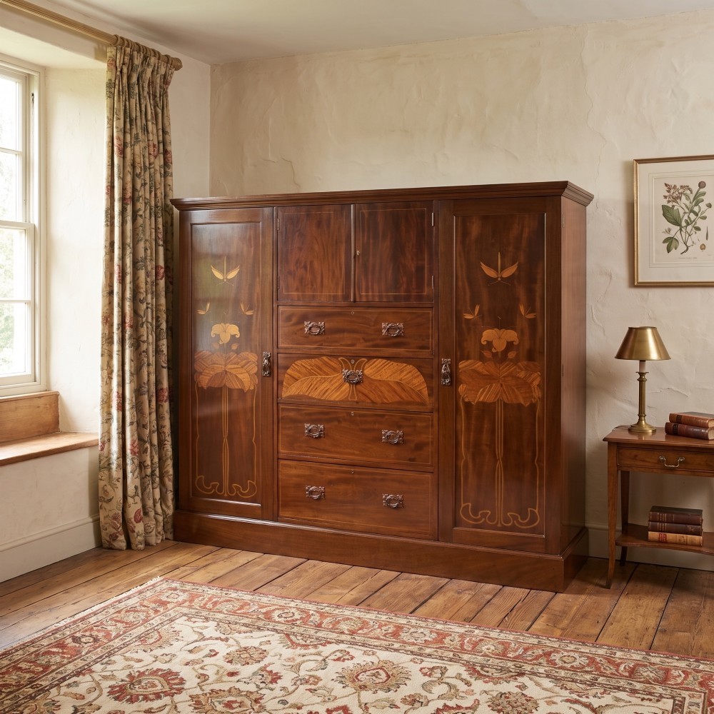 Art Nouveau Mahogany Marquetry Compactum Wardrobe View V