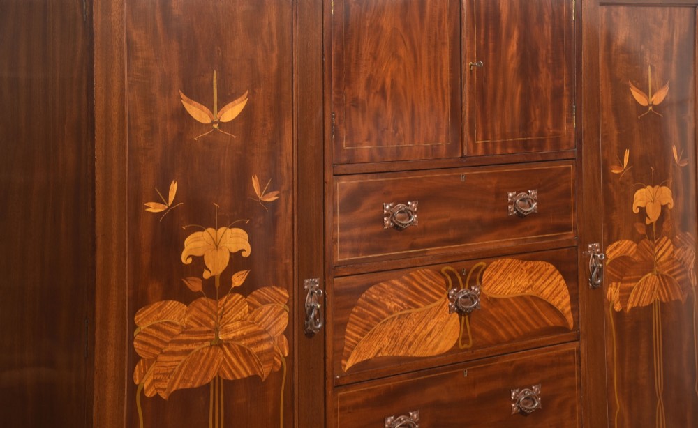 Art Nouveau Mahogany Marquetry Compactum Wardrobe View XI