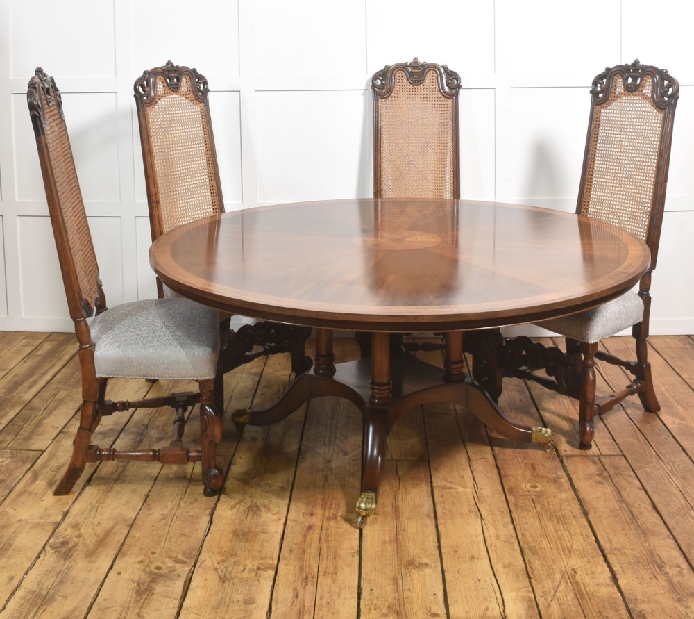 Regency Revival Brass-Inlaid Flame Mahogany Circular Dining Table View III