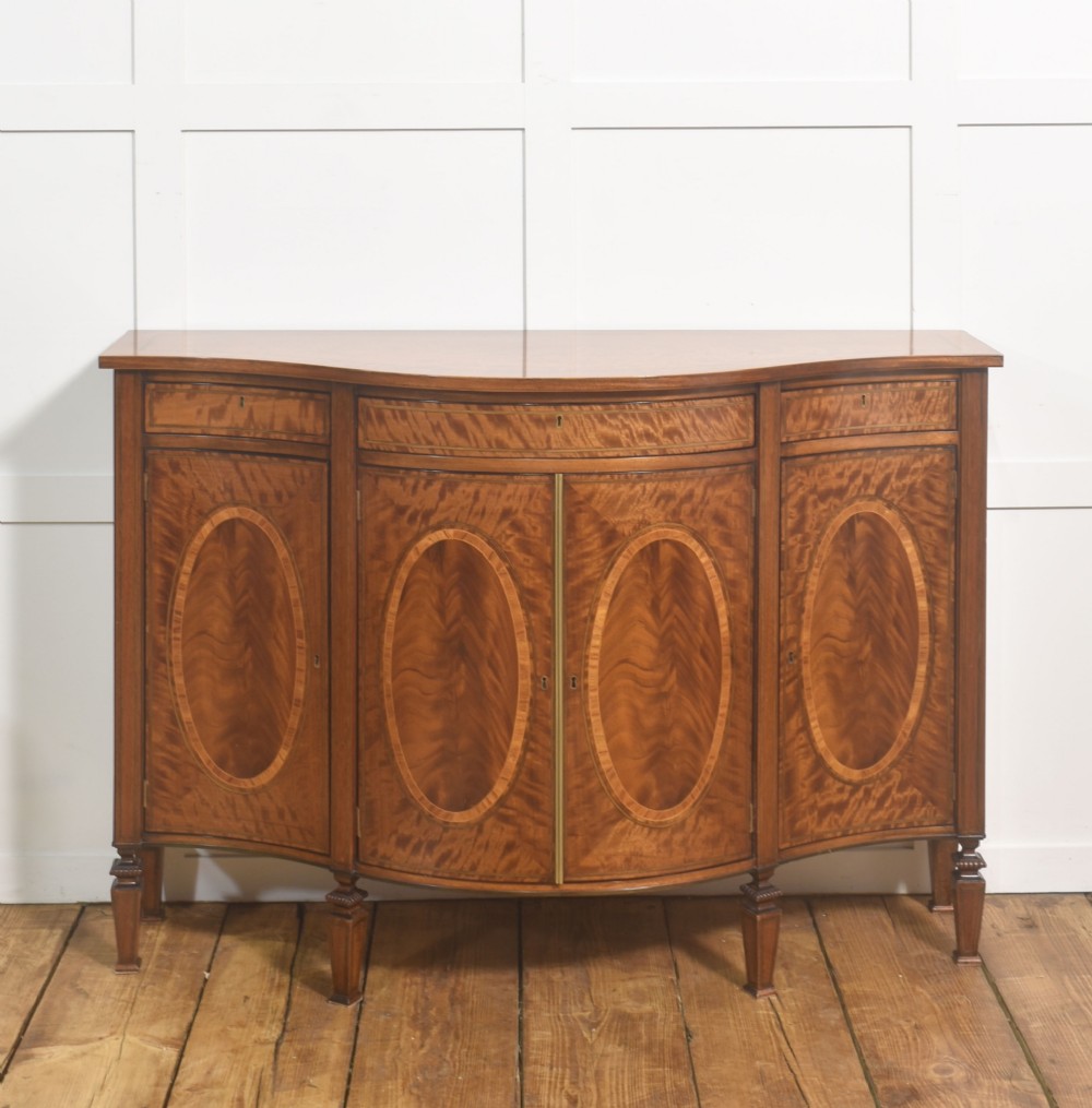 Sheraton Revival Inlaid Satinwood Bow-Front Sideboard