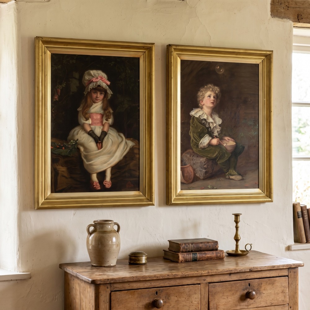 A pair of Victorian Pears Soap framed advertising prints depicting children in moulded gold giltwood frames. View II