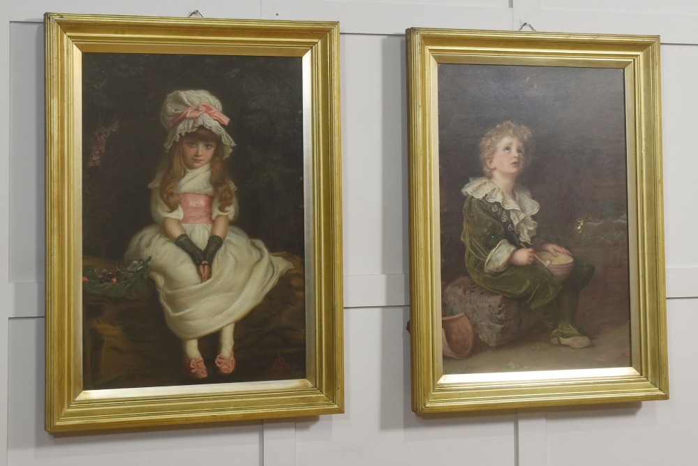 A pair of Victorian Pears Soap framed advertising prints depicting children in moulded gold giltwood frames. View IX