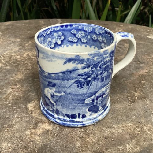Brameld Boys Fishing Blue & White Pottery Mug C1820