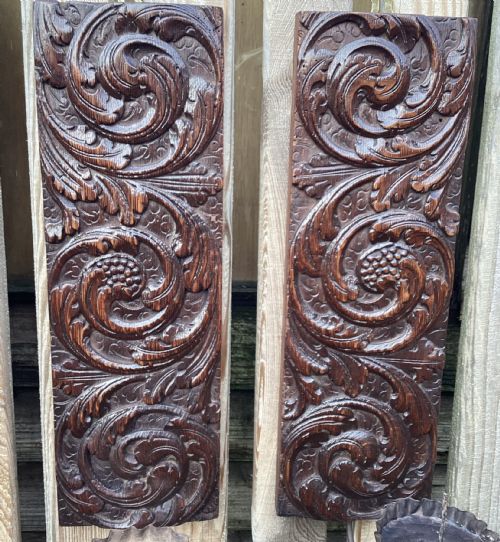 PAIR ANTIQUE CARVED OAK PRICKET CANDLE LIGHTS - ADDITIONAL PHOTO 4