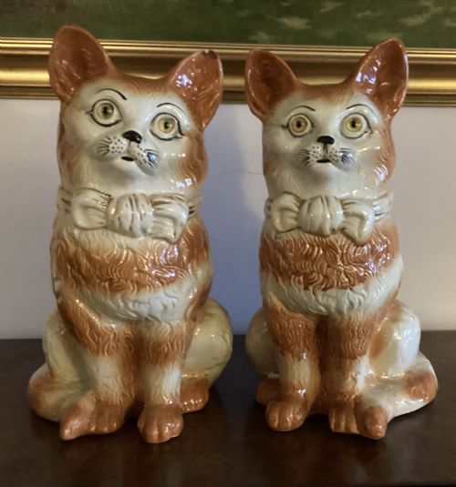 GRAND PAIR ANTIQUE STAFFORDSHIRE CATS C1890 - ADDITIONAL PHOTO 5