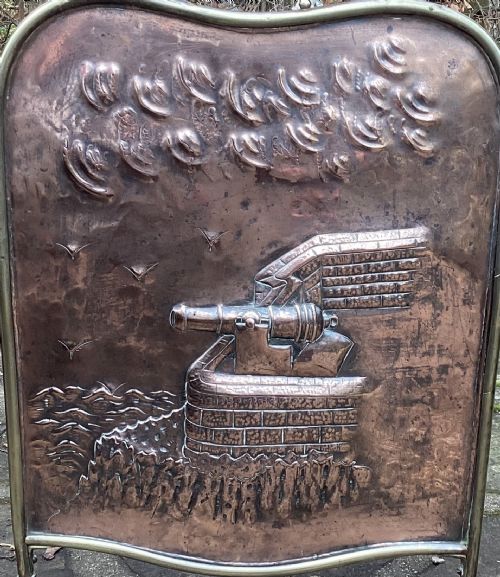 ARTS CRAFTS COPPER CANNON FIRE SCREEN - ADDITIONAL PHOTO 1