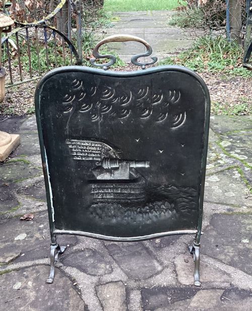 ARTS CRAFTS COPPER CANNON FIRE SCREEN - ADDITIONAL PHOTO 2